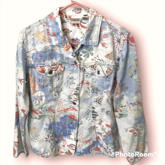 Chico's Jackets & Blazers - Chicos linen blend jacket size 1=8-10. Ocean pattern. No flaws.